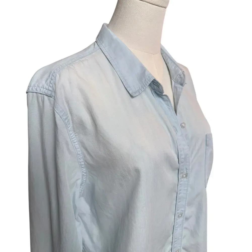 Rails Ingrid Raw Light Vintage Shirt Size Large Tencel Denim Long Sleeves - Picture 11 of 12